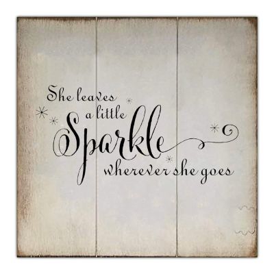 Aihesui Wood Sign with Quotes She Leaves A Little Sparkle Wherever She Goes Wooden Signs Vintage Rustic Wall Hanging Sign Plaque Home Bedroom Wall Farmhouse Decor 12 in