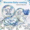 175Pcs Baby Boy Shower Decorations Plates Set for 25 Guests, Elephant Baby Shower Paper Plates Napkins Cups and Utensils Tableware Blue Floral Theme Birthday Party Supplies view 4