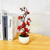 Bluelanss Artificial Flower in Pot Bonsai Realistic Anti Fade Faux Silk Flower Fake Plum Blossom Flower Plants Tabletops Potted Flowers Ornaments Home Hotel Garden Wedding Office Table Decoration Red view 2