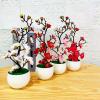Bluelanss Artificial Flower in Pot Bonsai Realistic Anti Fade Faux Silk Flower Fake Plum Blossom Flower Plants Tabletops Potted Flowers Ornaments Home Hotel Garden Wedding Office Table Decoration Red view 3