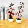 Bluelanss Artificial Flower in Pot Bonsai Realistic Anti Fade Faux Silk Flower Fake Plum Blossom Flower Plants Tabletops Potted Flowers Ornaments Home Hotel Garden Wedding Office Table Decoration Red view 4
