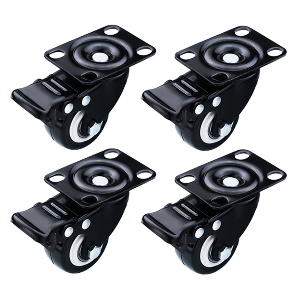 4 Pcs Swivel Castors 40mm/50mm, Furniture Casters, Castor Wheels Heavy Duty with Screws, Trolley Industrial Transport Casters, Replacement Casters, Black,4brakes-40mm/M6