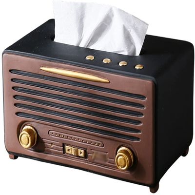 Dongng Tissue Box Cover,Retro Speaker Style Napkin Storage Organizer,Resin Tissue Holder Dispensers Paper Pumping Box,Countertops Decoration for Living Room Non-Slip and Portable (Color : Black)