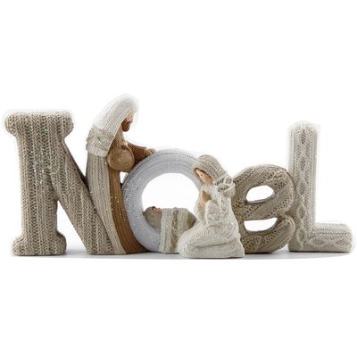 KiaoTime Decorative Noel Sign Christmas Decor Nativity Scene Nativity Set Figurines Christmas Tabletop Decorations Holy Family Figurine and Statue, Seasonal Home Dcor Accent for Christmas