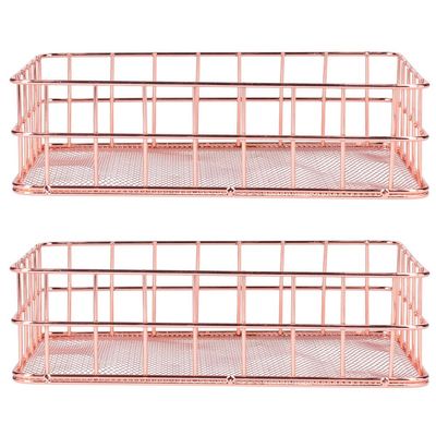 Cyrank Modern Rose Gold Wire Basket 2-Pack, Storage & Organizer for Bathroom, Bedroom, Office (9.6x6.5x2.4in)