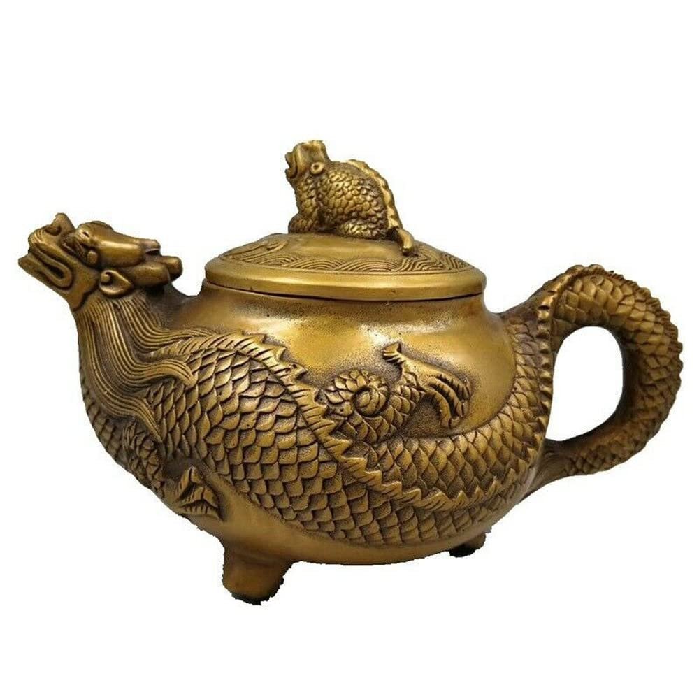 16cm Chinese Antique Brass Turtle Dragon Teapot Home Decorate Crafts