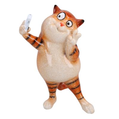 AB Tools Ginger Fat Taking Cat Selfie Picture Ornament Statue Garden House Decor Resin