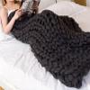 XWCG Chunky Knitted Blanket Chunky Knit Wool Blanket Wool Blend Handmade Soft Throw Sofa Chair Home Decor Yarn Knitted Blanket Throw Home Decor Gift,Black,6080cm view 4