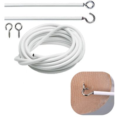 Net Curtain Wire White Hanging Window Cord Cable Kit 2-4 Meters Curtain String with Self-Adhesive Hook Eyes for Curtain Rod6.56FT/78.74inch)