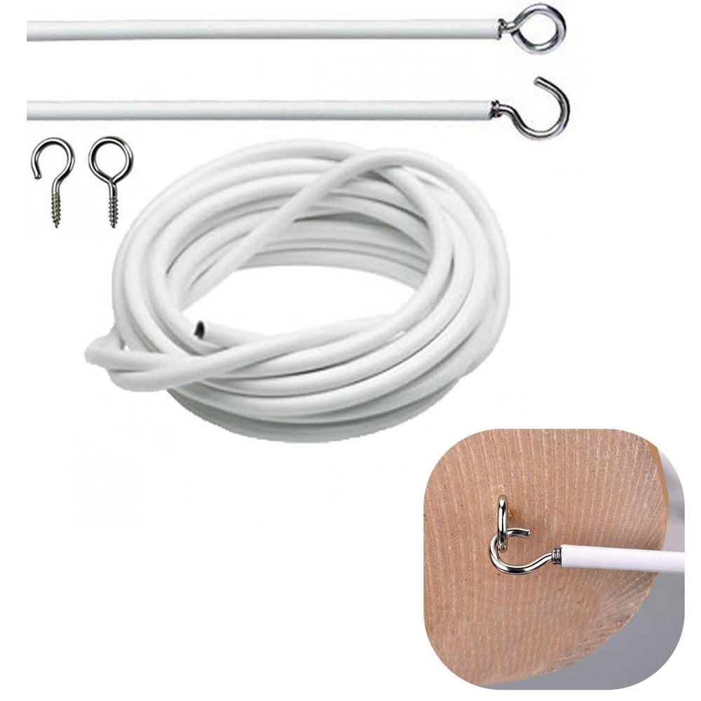 Net Curtain Wire White Hanging Window Cord Cable Kit 2-4 Meters Curtain String with Self-Adhesive Hook Eyes for Curtain Rod6.56FT/78.74inch)