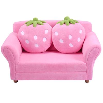Fireflowery Kids Sofa, Children Upholstered Loveseat Lounge Bed w/ 2 Cute Strawberry Pillows, Children Couch Armrest, Double Seat Kid Sofa for Playroom Bedroom Living Room Baby Room, Pink