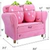 Fireflowery Kids Sofa, Children Upholstered Loveseat Lounge Bed w/ 2 Cute Strawberry Pillows, Children Couch Armrest, Double Seat Kid Sofa for Playroom Bedroom Living Room Baby Room, Pink view 3