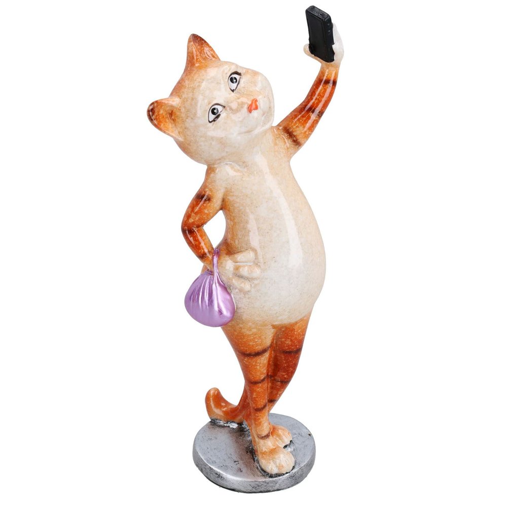 AB Tools Ginger Slim Cat Taking Selfie Picture Ornament Statue Garden House Decor Resin