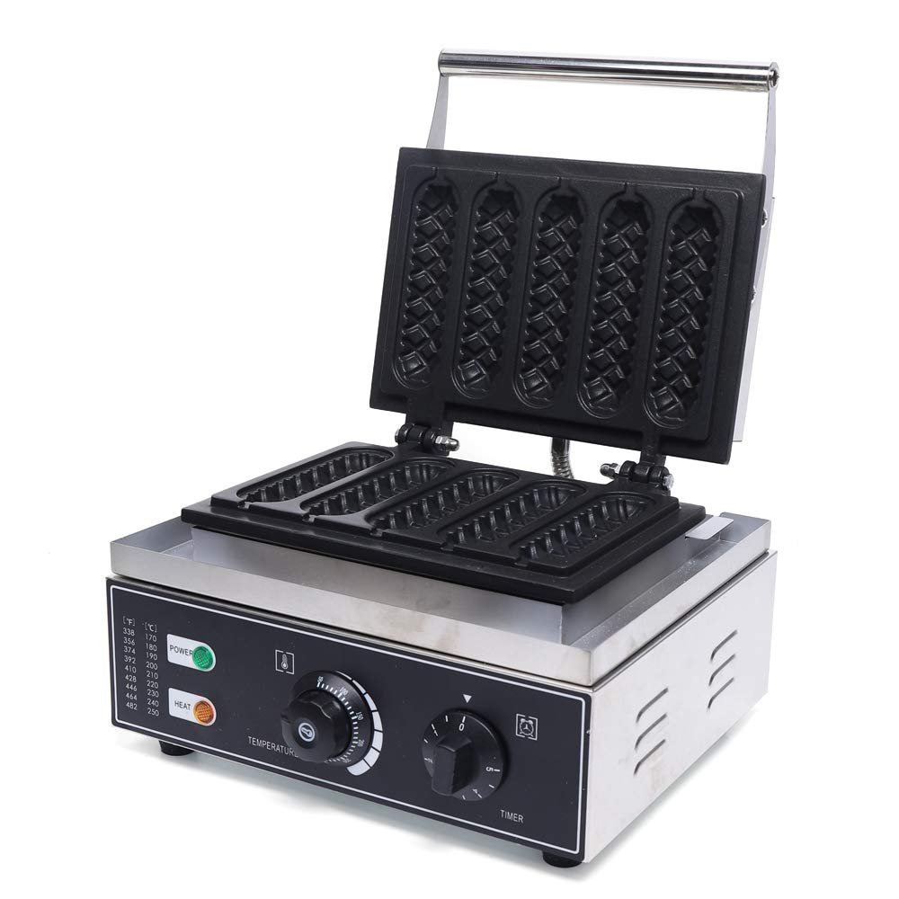 Commercial Electric Corn Hot Dog Waffle Maker 110V 1500W 5 Hotdog Waffles Machine Stainless Steel Non-stick French Muffin Waffle Irons