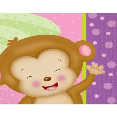 Set of 16 Individual Decoupage Paper Party Napkins Baby Girl Monkey Watercolor Decor Luncheon Napkin for a Birthday, holiday, Wedding, Cocktail Party