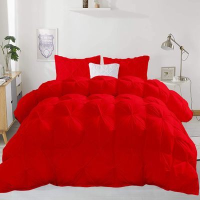 All Star Linen Pinch Pleated Super King 120x98 Comforter with 4 Pillow Organic Cotton 4 Corner Tabs Ultra Soft-Fluffy Super King 120x98Baffle Box Beautiful Pinch Pleat Design Red Comforter