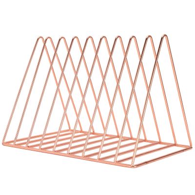 Magazine Holder Rack, Metal Book Rack Rose Gold Newspapers Holder Desktop Magazine File Sorter Vintage Organizer for Home Office