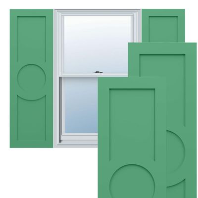 18"W x 58"H True Fit PVC Center Circle Arts & Crafts Fixed Mount Shutters, Lilly Pads (Per Pair - Hardware Not Included)