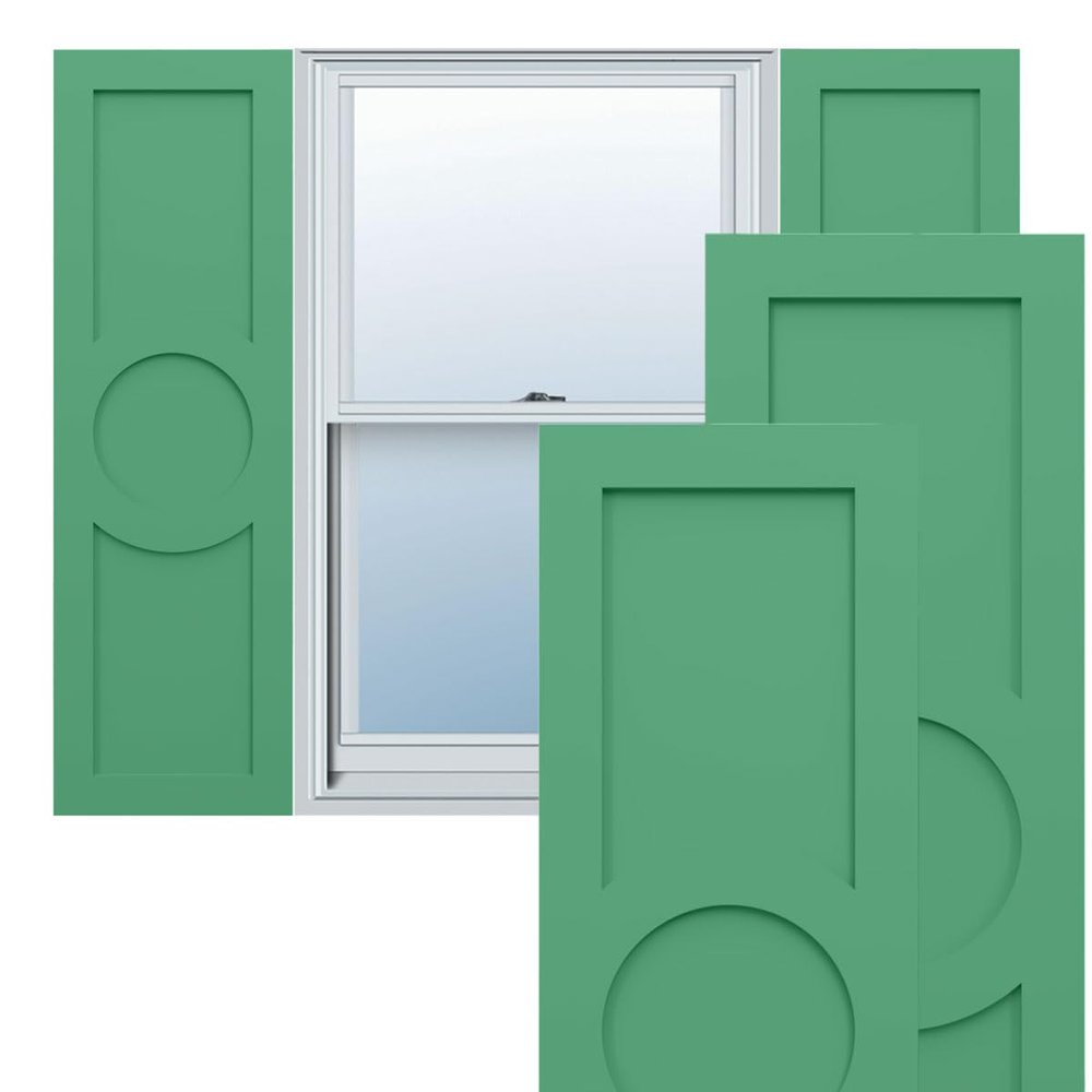 18"W x 58"H True Fit PVC Center Circle Arts & Crafts Fixed Mount Shutters, Lilly Pads (Per Pair - Hardware Not Included)