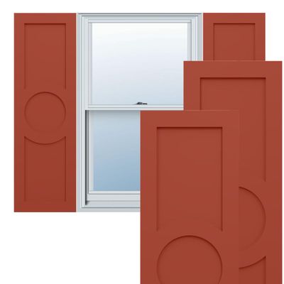 15"W x 51"H True Fit PVC Center Circle Arts & Crafts Fixed Mount Shutters, Colorful Leaves (Per Pair - Hardware Not Included)