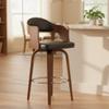 AC Pacific ACBS09 Counter Height Swivel Bar Stool for Kitchen Island, Upholstered in Faux Leather, Mid Century Modern Design, Curved Wood Seat, Metal Footrest and 360 Turn, 27 Inch High, Midnight view 1
