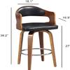 AC Pacific ACBS09 Counter Height Swivel Bar Stool for Kitchen Island, Upholstered in Faux Leather, Mid Century Modern Design, Curved Wood Seat, Metal Footrest and 360 Turn, 27 Inch High, Midnight view 2