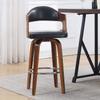 AC Pacific ACBS09 Counter Height Swivel Bar Stool for Kitchen Island, Upholstered in Faux Leather, Mid Century Modern Design, Curved Wood Seat, Metal Footrest and 360 Turn, 27 Inch High, Midnight view 3