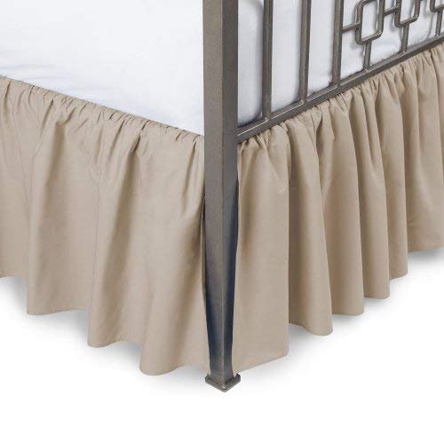 Royalbeddingking Taupe Ruffled Bed Skirt with Split Corners Short Queen Size 32 Inch Drop Length Three Sided Coverage with 850 Thread Count Egyptian Cotton Ruffled Gatherd Bed Skirt