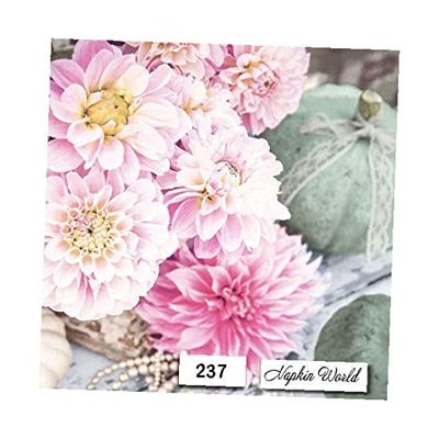 Mums Dahlias Pumpkins Paper Napkins Paper Luncheon Decoupage Party Napkins 6.5" X 6.5" Folded Set of 4 Pcs