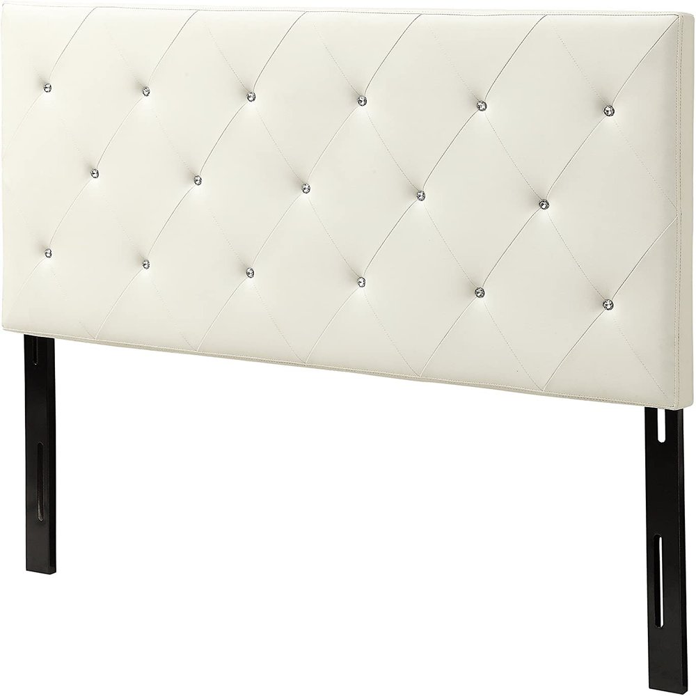 AC Pacific AC-BED16 Faux Leather Upholstered Headboard with Modern Diamond Tufted Design & Crystal Accents, Adjustable Height 48-54", Sturdy Metal Frame, Elegant Bedroom Decor, Queen, Black