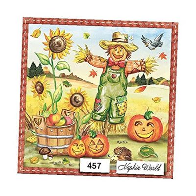 Autumn Pumpkins Paper Napkins Paper Luncheon Decoupage Party Napkins 6.5" X 6.5" Folded Set of 4 Pcs