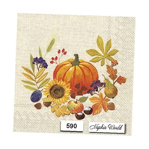 Autumn Fall Pumpkins Paper Napkins Paper Luncheon Decoupage Party Napkins 6.5" X 6.5" Folded Set of 4 Pcs