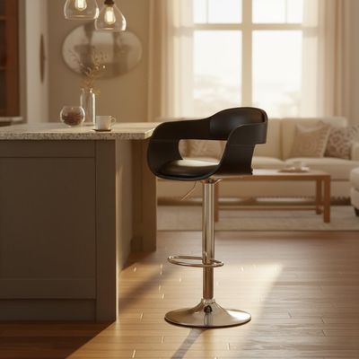 AC Pacific ACBS07 Adjustable Swivel Bar Stool, Seat Height 33 to 42 Inches, Upholstered in Faux Leather, Chrome Metal Base, Padded Cushion & Footrest, Ideal for Kitchen Island Countertops, Midnight
