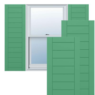 Ekena Millwork TFP001HF18X059LP True Fit PVC Horizontal Slat Framed Modern Style Fixed Mount Shutters, (Per Pair-Hardware Not Included), 18-in. W x 59-in. H, Lily Pads