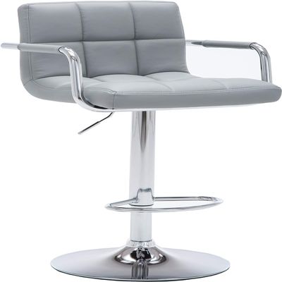 AC Pacific Contemporary Adjustable Swivel Kitchen Bar Stool Chair with Cushion and Armrest, 24"-33", Pewter Gray