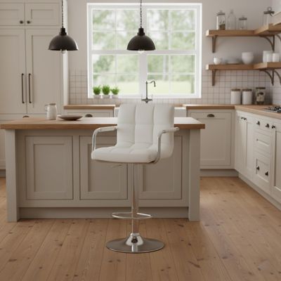 AC Pacific Contemporary Adjustable Swivel Kitchen Bar Stool Chair with Cushion and Armrest, 24"-33", White ACBS15 Daisy White Square