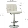 AC Pacific Contemporary Adjustable Swivel Kitchen Bar Stool Chair with Cushion and Armrest, 24"-33", White ACBS15 Daisy White Square view 2
