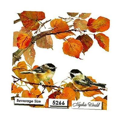 Autumn Birds Paper Napkins Paper Beverage Cocktail Decoupage Party Napkins 5" X 5" Folded Set of 4 Pcs
