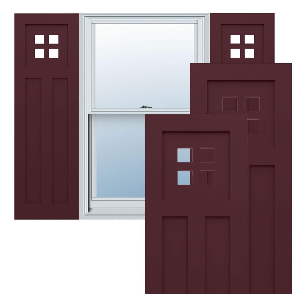 12"W x 76"H True Fit PVC San Antonio Mission Style Fixed Mount Shutters, Wine Red (Per Pair - Hardware Not Included)