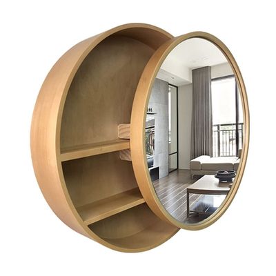 Medicine Cabinets Round Bathroom Mirror Cabinet Locker with Mirror Dressing Room Vanity Mirror Cabinet Bedroom Bathroom Mirror Wall Hanging Sliding Doors (Color : Wood Color, Size : 60cm)