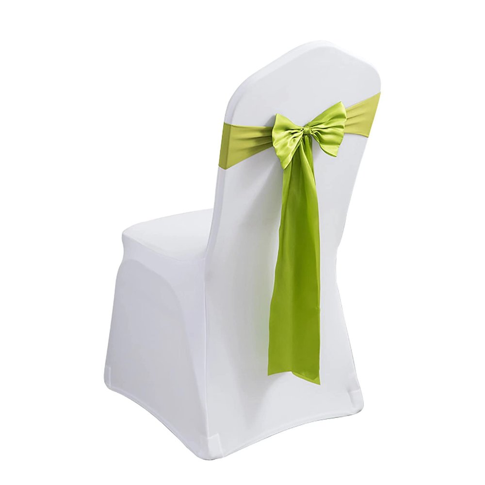 MYS QiQi Pack of 50 Spandex Chair Bands Satin Chairs Sashes Chair Ribbons Bows Stretch Sashes for Wedding Party Events Banquet Hotel Home Kitchen Cover Decoration (50 PCS Grass Green)