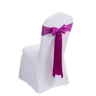 MYS QiQi Pack of 50 Spandex Chair Bands Satin Sashes Ribbons Bows Stretch for Wedding Party Events Banquet Hotel Home Kitchen Cover Decoration (50 PCS Fuchsia)