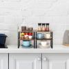 ETELI Kitchen Counter Cabinet Shelf Organizer Expandable Stackable Shelves Set of 4 Shelf Risers Small Counter Top Racks for Kitchen Cupboard Pantry, Brown view 3