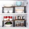 ETELI Kitchen Counter Cabinet Shelf Organizer Expandable Stackable Shelves Set of 4 Shelf Risers Small Counter Top Racks for Kitchen Cupboard Pantry, Brown view 4
