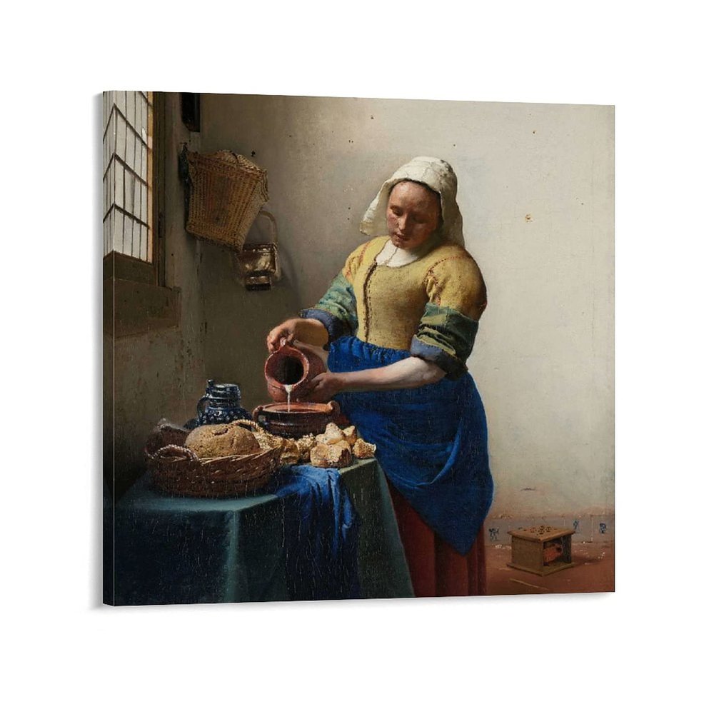 11 Masterpieces by Johannes Vermeer - The Milkmaid Canvas Art Poster and Wall Art Picture Print Modern Family Bedroom Decor Posters 28x28inch(70x70cm)
