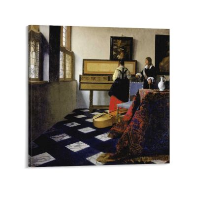 11 Masterpieces by Johannes Vermeer - Lady at The Virginal with A Gentleman, The Music Lesson' Poster Decorative Painting Canvas Wall Art Living Room Posters Bedroom Painting 28x28inch(70x70cm)