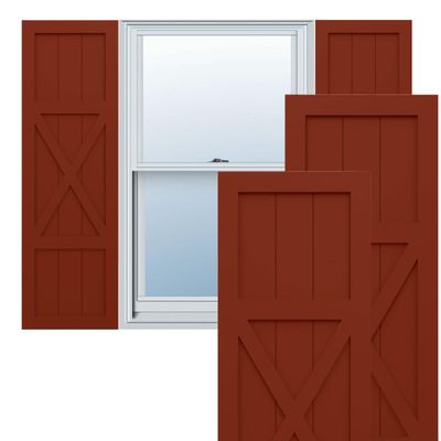 12"W x 69"H True Fit PVC Center X-Board Farmhouse Fixed Mount Shutters, Pepper Red (Per Pair - Hardware Not Included)