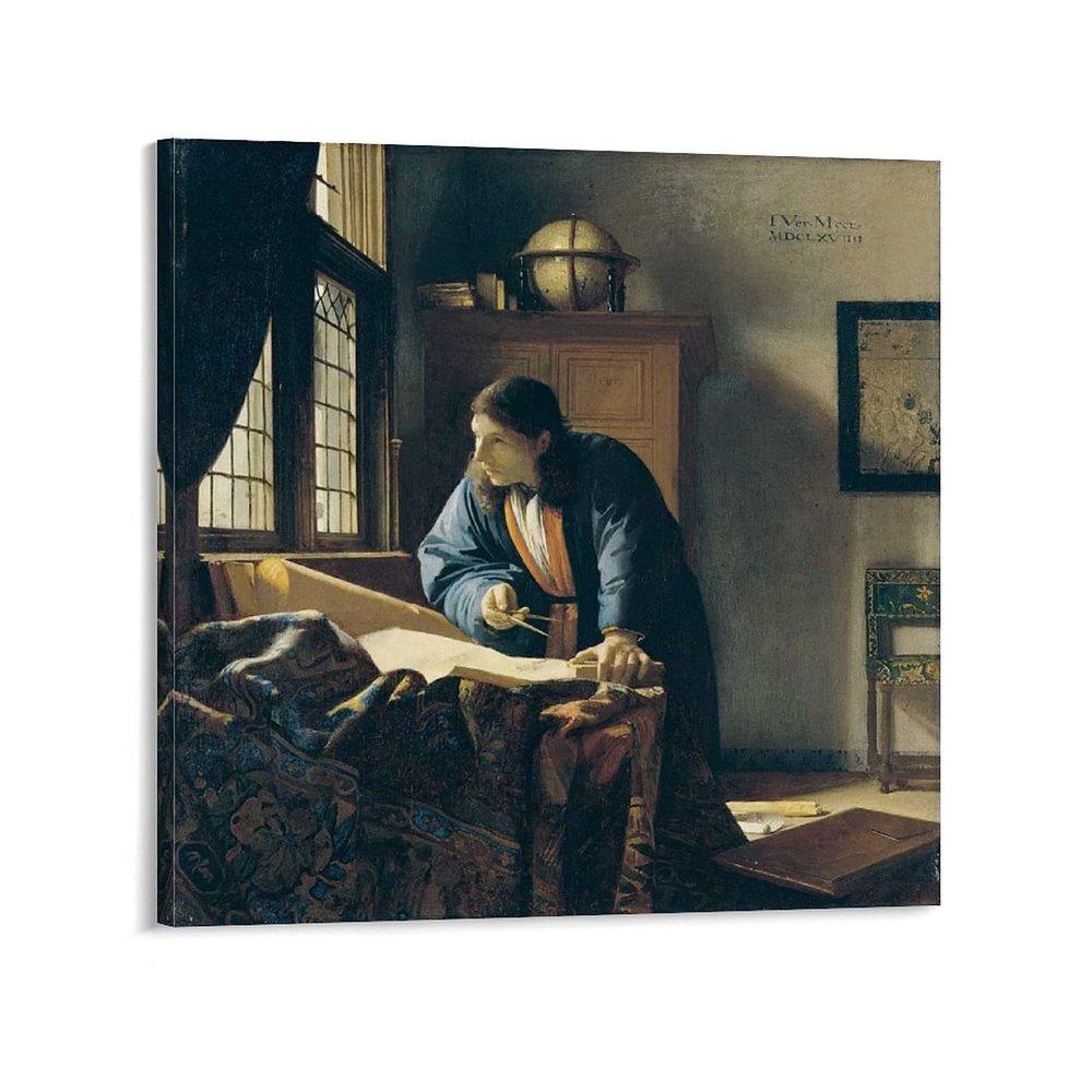 11 Masterpieces by Johannes Vermeer - The Geographer Poster Decorative Painting Canvas Wall Art Living Room Posters Bedroom Painting 28x28inch(70x70cm)