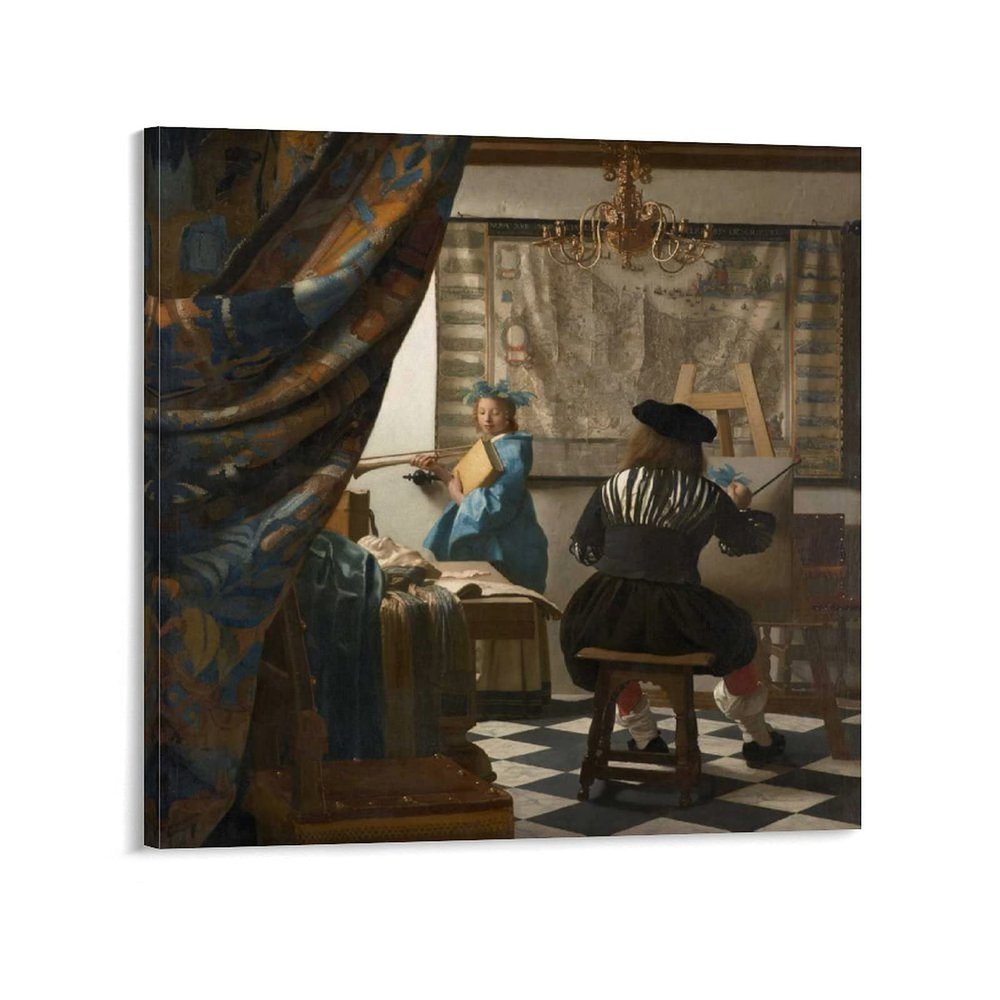 11 Masterpieces by Johannes Vermeer - The Allegory of Painting Poster Decorative Painting Canvas Wall Art Living Room Posters Bedroom Painting 28x28inch(70x70cm)
