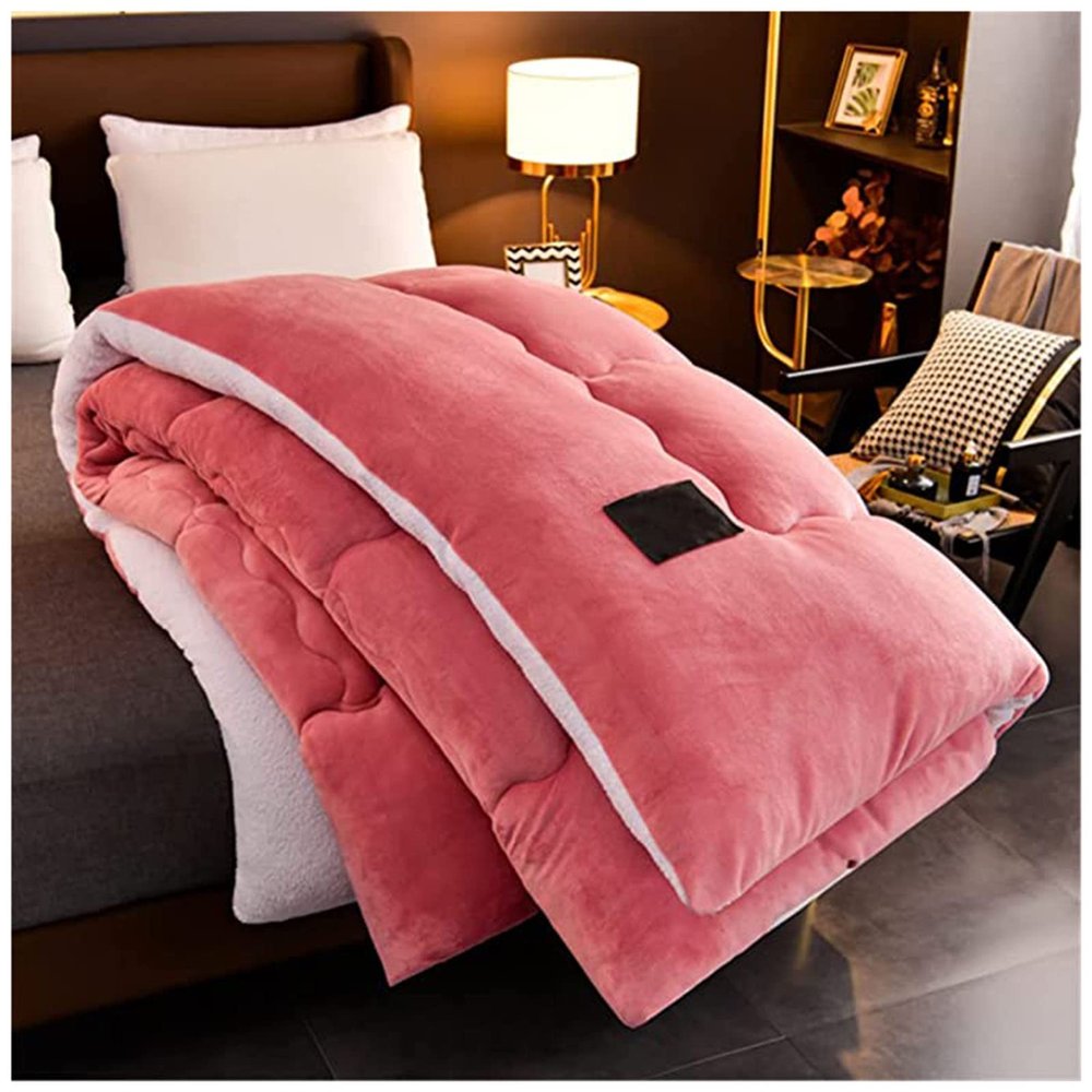 BDMFJY Super Warm Lamb Winter Blanket Double-Sided Fleece Quilt Thickened Warm Plush Quilt for Cold Weather,Pink,150x200cm(2.5kg)